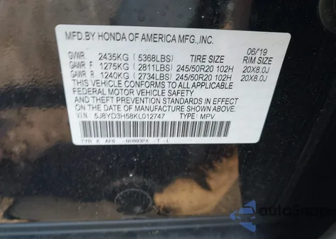 2019 Acura Mdx Tech Pkg из США, поврежденный, VIN 5J8YD3H58KL012747